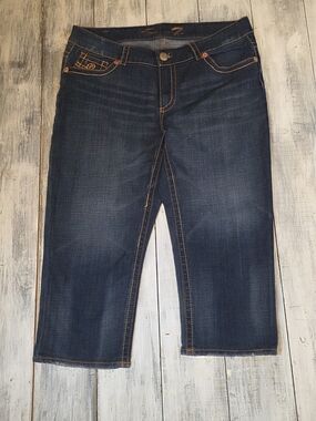Seven7 Luxe Women's Dark Blue Cropped Jeans W Bright Orange Threading sz 18